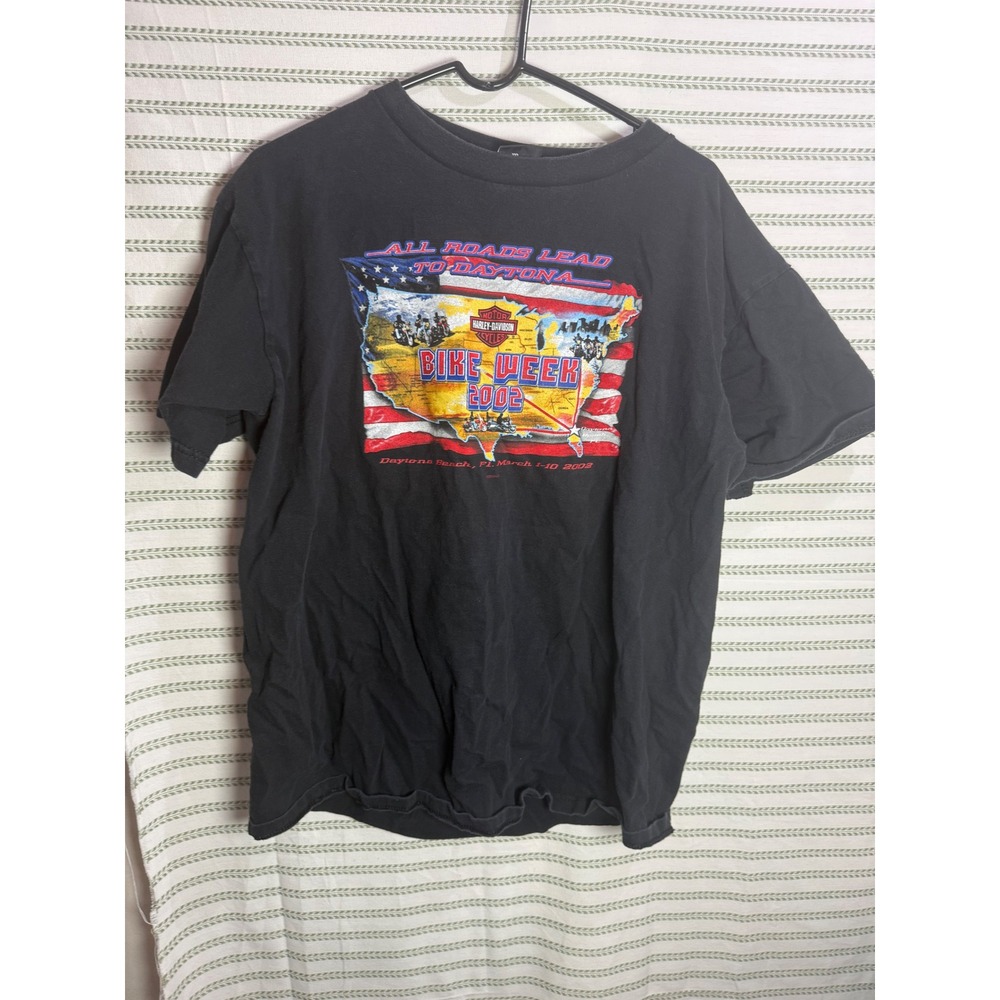 Harley-Davidson 2002 Y2K Mens Bike Week Daytona Beach Graphic T-Shirt Black XL